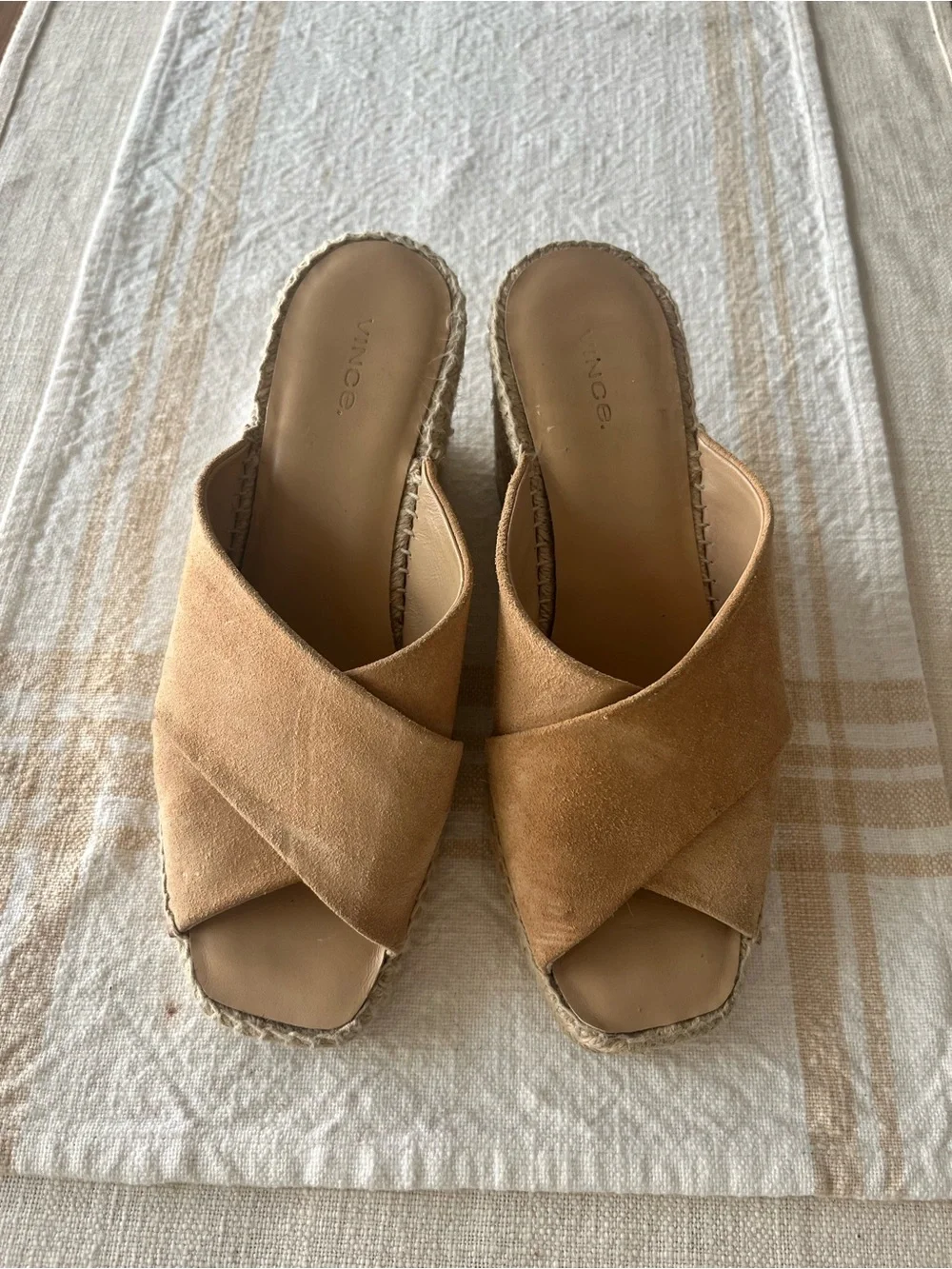 Vince Tan Suede Crisscross Slide Mules
